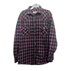 Falcon Bay Collared Shirt Snap Button Plaid Pattern Chest Pockets Multicolor  L